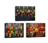 Piy Painting Impression sur toile murale - Motif : poivre, cuillère - Facile à accrocher pour café, banquet, cuisine, salle à manger - 3 panneaux - 30,5 x 40,6 cm - Cadre en bois intégré