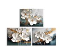 Piy Painting Impression Sur Toile Romantique, Art Mural En Toile De Fleurs, Affiche d'Art Fleur Blanche, Image Sur Toile Pour Chambre à Coucher Salon Bureau Café, Avec Cadre Intégré, 3X30X40 CM
