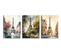 PIY PAINTING Impression sur Toile Tour Eiffel, Tableau sur Toile Vues Célèbres, Affiches et Impressions, Decoration Murale Peinture Moderne pour la décoration de la maison 3pcs, 30x40cm, Cadre Intégré