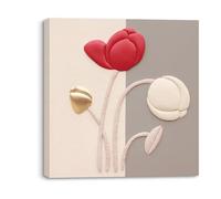 Piy Painting Impression sur Toile Tulipes Rouges Image sur Toile Tableau de Fleurs, Moderne Peinture sur Toile avec Cadre Intérieur pour Maison Chambre - 30x30cm