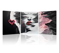 Piy Painting Impressions Sur Toile Art Mural Moderne, Affiches d'Art Abstrait, Images Noir Blanc Rose Pour La Décoration Du Salon Chambre Et Salle, Facile à Accrocher, 3 Panneaux 30x40cm (90x40 Cm)