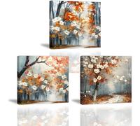 Piy Painting Lot de 3 Impression sur Toile d’Paysage, Routes de campagne, Fleurs épanouies Tableau sur toile Hiver Decoration Murale pour Salle de Bain Corridor Café, 30x30cm, Cadre Intérieur en bois