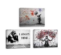 Piy Painting Lot de 3 Impression sur Toile, Le style graffiti, Tableau sur Toile, Tableaux Déco Muraux Modernes 40x30cm Noir et Blanc Tableau Décoration pour Salon Chambre, Encadré, Prêt à accrocher