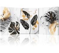 Piy Painting Moderne Tableaux sur Toile, Peinture Imprimée Feuillage Botanique, Tableaux Simples Blanc, Art Mural Cadre Intégré Facile à Accrocher Pour Salle de Bain, Bureau, 3x 58x40 cm (58x120 cm)