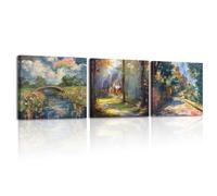 Piy Painting Paysage Art Mural Sur Toile, Impression Sur Toile, Peinture Décorative Moderne Forêt, Tableau De Toile Idyllique Pour Salle De Bains Entrée Hall d'Entrée Café Cuisine, 3x30x30 cm