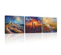 Piy Painting Paysage Impression Sur Toile, Art Mural Sur Toile Coucher De Soleil, Affiche De Décoration Et Romantique, Facile à Accrocher Pour La Chambre à Coucher Couloir Café, Lot De 3 30x30 cm