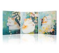 Piy Painting Peinture Murale En Toile Animaux, Chaton Endormi Tableau En Toile, Affiche d'Art Sur La Fleur Jaune Pour Salle De Bain Couloir Café, Avec Cadre Intégré, Ensemble De 3 30x40 cm/90x40cm
