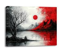 Piy Painting Peinture Murale En Toile, Images Sur Toile Noir Et Rouge, Tableau Sur Toile, Paysage Peinture Sur Toile, Facile à Accrocher Pour Salle De Bains Entrée Café Appartements, 30x40 cm