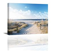 Piy Painting Peinture sur toile de bord de mer, plage, sable, Ciel bleu, Oiseaux, Littoral Paysage naturel Tableau décoration moderne imprimé sur toile pour Chambre Cuisine Bar 40x30cm 1 pièce