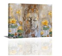 Piy Painting Peinture Sur Toile De Fleurs Jaunes, Bouddha Impression Sur Toile, Impression Sur Toile, Facile à accrocher Pour Salon Chambre à Coucher Couloir Galerie Salle De Yoga, 30X40 CM