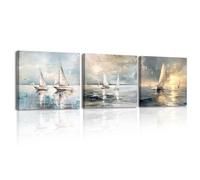PIY PAINTING Peinture Sur Toile d'Un Voilier, Impression Sur Toile Océan, Sunrise Affiche d'Art Moderne, Facile à Accrocher Pour Le Salon Bureau Salle De Classe Salle De Réunion, 3x 30x30cm (90x30 cm)