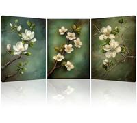 Piy Painting Peinture sur Toile, Peinture Imprimée Style Rétro, tableaux Botanique Fleur Blanche, Tableau Mural Personnalisable à l'Impression HD, Facile à Accrocher Pour Entrée, Couloir, 3x 58x40 cm