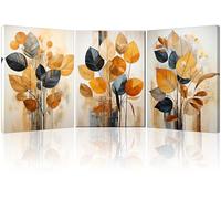 Piy Painting Peintures Minimalistes Art Mural, Décoration Murale Feuilles, Tableau Sur Toile Jaune Cyan, Facile à Accrocher Pour Chambre à Coucher Salon Salle De Bain Entrée, 3 Panneau x58x40 cm