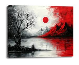 Piy Painting Peintures murales sur toile, peintures sur toile noires et rouges, peintures, impression sur toile de paysage, facile à accrocher pour salle de bain entrée couloir café appartements