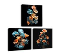 Piy Painting Peintures Sur Toile Naturelles, Art Mural En Toile De Fleurs, Peinture Décorative Murale Fleur Bleue Et Orange, Impressions Sur Toile Pour Le Salon Et Le Couloir, 3X30X30 CM (90X30 CM)