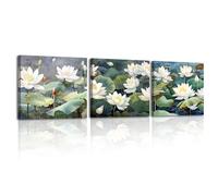 Piy Painting Photos Sur Toile De Paysages Naturels, Décoration Tableaux Toile De Fleurs Blanches, Art Mural En Toile Paysage d'Été Pour Chambre à Coucher Salon Salle De Bain, 3x 30x30cm(90x30 cm)