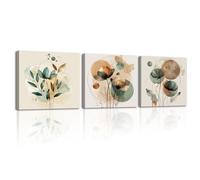 Piy Painting Plante Impression Sur Toile, Œuvre d'Art Sur Toile Feuilles, Peinture Décorative Murale Vert Et Orange, Art Mural Sur Toile Pour Chambre à Coucher Salon Salle De Bains, 3 Pièces 30X30 CM
