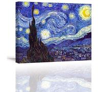 Piy Painting Reproduction de Starry Night by Van Gogh Impression sur Toile, Tableau de Paysage, Photo sur Toile pour Déco d'art Murale en Salle de Bain Cadeau de Nouvel an, 40x30cm