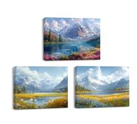 Piy Painting Tableau d'art mural en toile Peinture Paysage, Nature Neige Montagne Paysage Impression murale, Tableaux modernes décoratifs pour Salon Salle de bain Salle, 3 pièces 30x40 cm (90x40 cm)