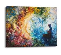 Piy Painting Tableau sur Toile abstraite, Impression sur Toile Florale, Tableau Decoration Murale, Peinture à l’huile pour Salon Chambre Salle de yoga 40x30cm, Cadre Intégré