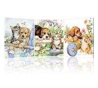 Piy Painting Tableau Sur Toile Animaux, Chat Et Chien Impression Sur Toile, Décoration Tableaux Pour Salon Chambre à Coucher Salle De Yoga Salle De Réunion Bureau, Cadeau Anniversaire, 3x30x40 Cm