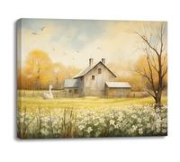 Piy Painting Tableau sur Toile Chalets et fleurs, Impression sur Toile Style Rustique, Décoration Murale Moderne, Tableau de cuisine pour Salle à manger Chambre Maison,40x30cm, Cadre en Bois Intégré