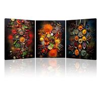 Piy Painting Tableau sur Toile Épice et cuillèr, Impression sur Toile Spice and Spoon, Décoration Murale Moderne, Tableau de cuisine pour Salle à manger 3 pièces, 30x40cm, Cadre en Bois Intégré