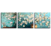 PIY PAINTING Tableau Sur Toile Fleurs Blanches, Décoration Tableaux, Art Mural Sur Toile Vert, Facile à Accrocher Pour Chambre à Coucher Salon Salle De Bains Entrée Café, 3 Panneaux 30x30cm (90x30 cm)