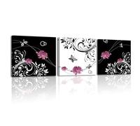 Piy Painting Tableau sur Toile, Impression Sur Toile Ligne noire et blanche avec fleurs violettes, Tableaux décoratifs modernes Pour chambre à coucher Salon Café Cuisine, 3 pièces 30x30 cm