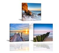 Piy Painting Tableau Sur Toile Naturelle, Art Mural En Toile Coucher De Soleil, Affiche d'Art Sur Les Paysages Marins, Facile à Accrocher For Bedroom Living Room Bathroom Entrance, 3 Panneaux 30x30cm