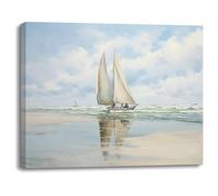 Piy Painting Tableau sur Toile Seascape, Impression sur Toile de Voilier, Tableau Decoration Murale pour Chambre, Salle de Bains, Salon, Cadeau d’anniversaire, Cadre en Bois Intégré, 40x30cm