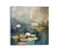 Piy Painting Toile Tableaux Nénuphar Fleur, Peinture sur toile de fleurs, Impression sur Toile Fleurs, Decoration Murale pour Chambre à coucher Bureau Galerie 30x30cm, Cadre Intérieur en bois