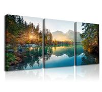 PIY PANTING Peintures Murales Nature, Peinture Sur Toile Du Lac, Impression d'Art Sur Le Lever Du Soleil, Tableaux Muraux Pour Le Salon Bureau Salle De Classe Salle De Réunion, 3x 30x40 cm(90x40 cm)