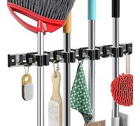 Piyl Support mural coulissant en acier inoxydable pour balai et serpillère - Organiseur mural coulissant pour garage, jardin, outils - 4R5H - Noir