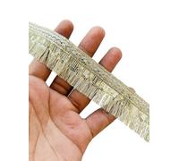 PIYUCRAFTS Bordure en dentelle à franges indiennes dorées métallisées - Bordure de 3,8 cm de large pour saris, robes, rideaux, loisirs créatifs et décoration d'intérieur | Disponible en 1, 3, 6 m (3)