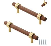 PIYYQNY 2 Pièces Poignée De Placard En Bois 320mm Poignée De Meuble Bouton De Tiroir Base En Laiton Convient Pour Chambre D'Enfant Cuisine Commode(Noyer)