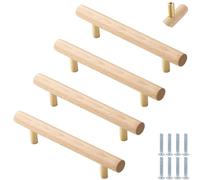 PIYYQNY 4 Pièces Poignée De Meuble En Bois 128mm Poignée De Tiroir Bouton De Commode Convient Pour Armoire Cuisine Porte D'Armoire(Hêtre)