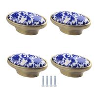 PIYYQNY 4 Pièces Poignée De Tiroir En Céramique 16mm Poignée De Meuble Vintage Porcelaine Bleue Et Blanche Bouton De Coiffeuse Convient Pour Chambre Armoire Salle De Bain Cuisine