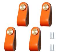 PIYYQNY 4 Pièces Poignée Tiroir Poignee En Cuir Orange Bouton De Commode 64mm Poignée De Porte D'Armoire Convient Pour Chambre D'Enfant Meubles Cuisine