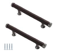 PIYYQNY Bouton De Tiroir 2 Pièces Poignées De Placard En Alliage De Zinc Massif Poignées De Porte En Cuir Pour Tiroirs De Garde-Robe Cuisine À La Décoration Intérieure(Marron Entraxe 192mm)