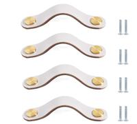 PIYYQNY Bouton De Tiroir 4 Pièces Poignée Tiroir Poignee En Cuir Blanc Bouton De Commode 128mm Poignée De Porte D'Armoire Convient Pour Chambre D'Enfant Meubles Cuisine