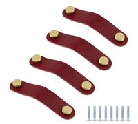 PIYYQNY Bouton Porte Placard 4 Pièces Poignées De Tiroir En Cuir Poignée De Porte D'Armoire En Cuir Convient Aux Chambres D'Enfants Salles De Bains Armoires De Cuisine Et Commodes(Bordeaux 128mm)