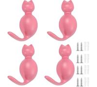PIYYQNY Crochet Salle De Bain 4 Pièces Patère Chat Mignon Patère En Alliage De Zinc Crochet Décoratif Pour Chambre D'Enfant Convient Pour Chambre À Coucher Placard Salon Cuisine(Rose)