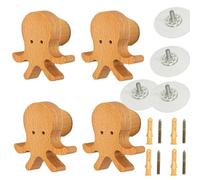 PIYYQNY Crochets Muraux 4 Pièces Porte-Manteau Mural De Dessin Animé Crochet Mural Zoomorphe En Bois De Hêtre Crochet En Bois Naturel Pour Derrière La Porte Chambre D'Enfant Armoire(Pieuvre 65X62mm)