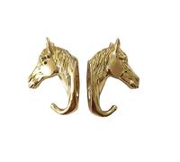 PIYYQNY Hooks 2 Pièces Crochet Mural En Laiton Robuste En Tête De Cheval Patère En Cuivre Pur Or Brillant Pour Mur Derrière La Porte Salle De Bain(L58mm)