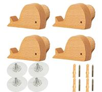 PIYYQNY Hooks 4 Pièces Porte-Manteau Mural De Dessin Animé Crochet Mural Zoomorphe En Bois De Hêtre Crochet En Bois Naturel Pour Derrière La Porte Chambre D'Enfant Armoire(Baleine 70X38mm)