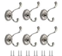 PIYYQNY Patere 6 Pièces Crochet Mural Rétro À Suspendre Crochet En Métal Patère Antique Adapté Aux Armoires Penderies Chambres À Coucher Derrière Les Portes(Argent 73X44mm)