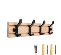 PIYYQNY Patere Murale Crochet Amovible En Bois De Bambou Patère Avec Étagère Étagère Murale D'Entrée Porte-Manteau Derrière La Porte Avec 4 Crochets Mobiles En Métal Salon(Couleur Bois 40cm)