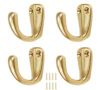 PIYYQNY Patere Murale Patère En Laiton Cuivre Pur Vintage Durable Patère Murale Pour Clés Serviettes Sacs Tasses Chapeaux(Doré Crochet Simple 4 Pièces)