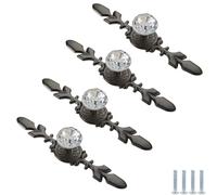 PIYYQNY Poignée Bouton Tiroir 4 Pièces Poignées De Tiroir En Cristal Transparent Poignées De Meuble En Verre Diamant Pour Portes De Salle De Bain De Placard De Décoration Intérieure(Noir 120mm)